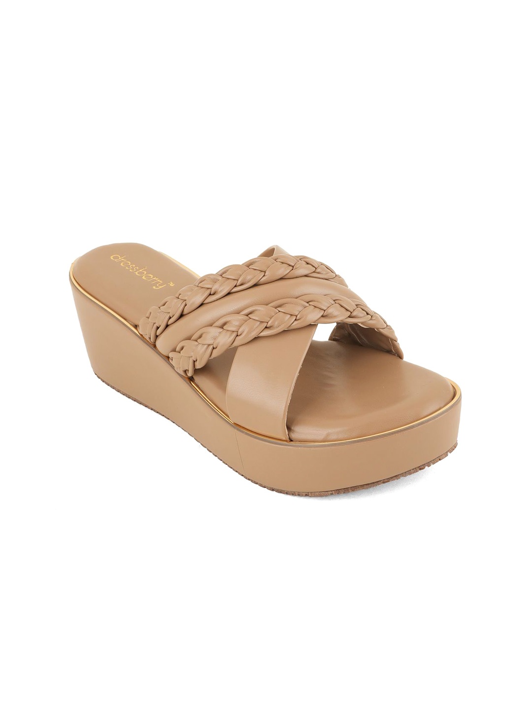 

DressBerry Embellished Block Pumps with Bows, Beige