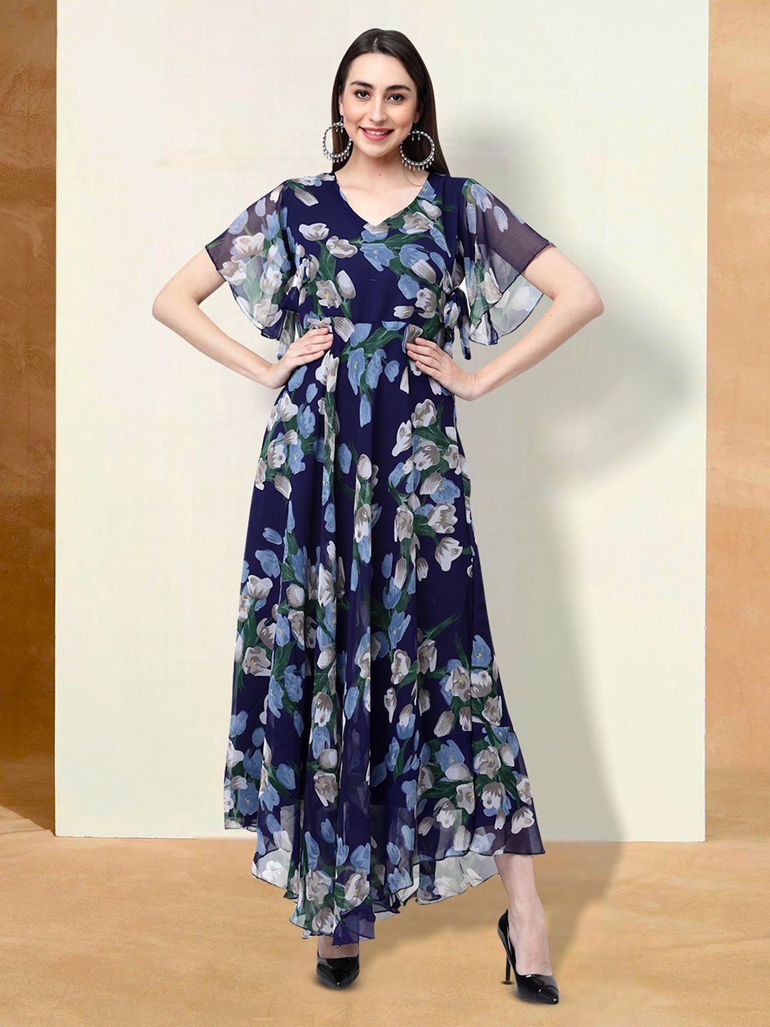 

Moda Rapido Floral Print Applique Fit & Flare Dress, Navy blue