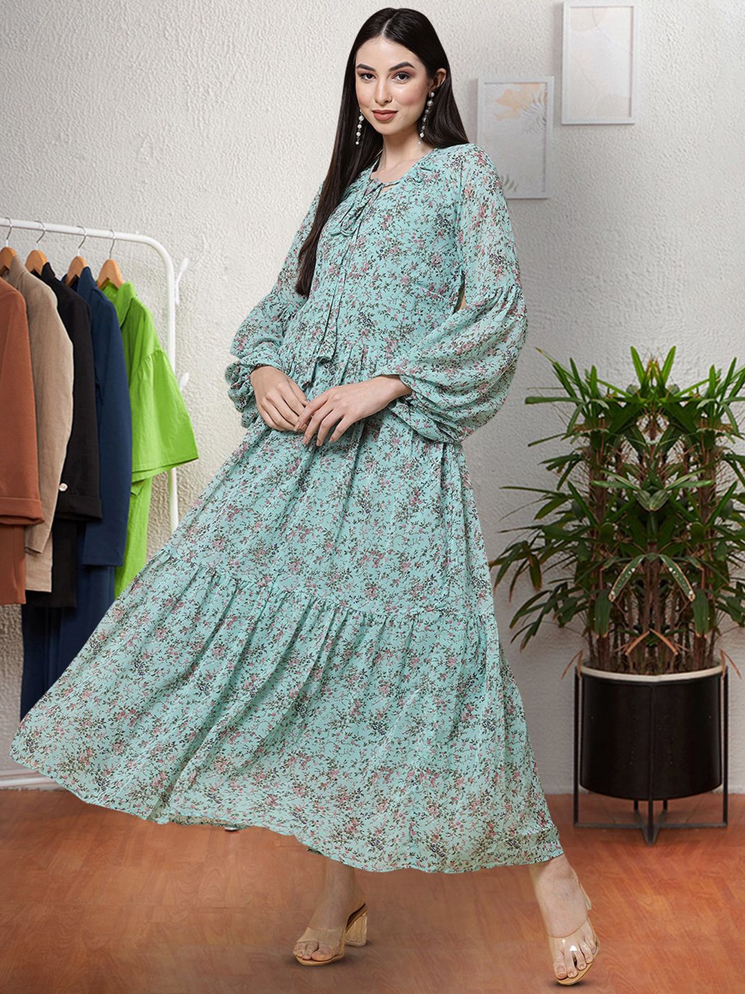 

Moda Rapido Floral Print Applique Fit & Flare Dress, Sea green