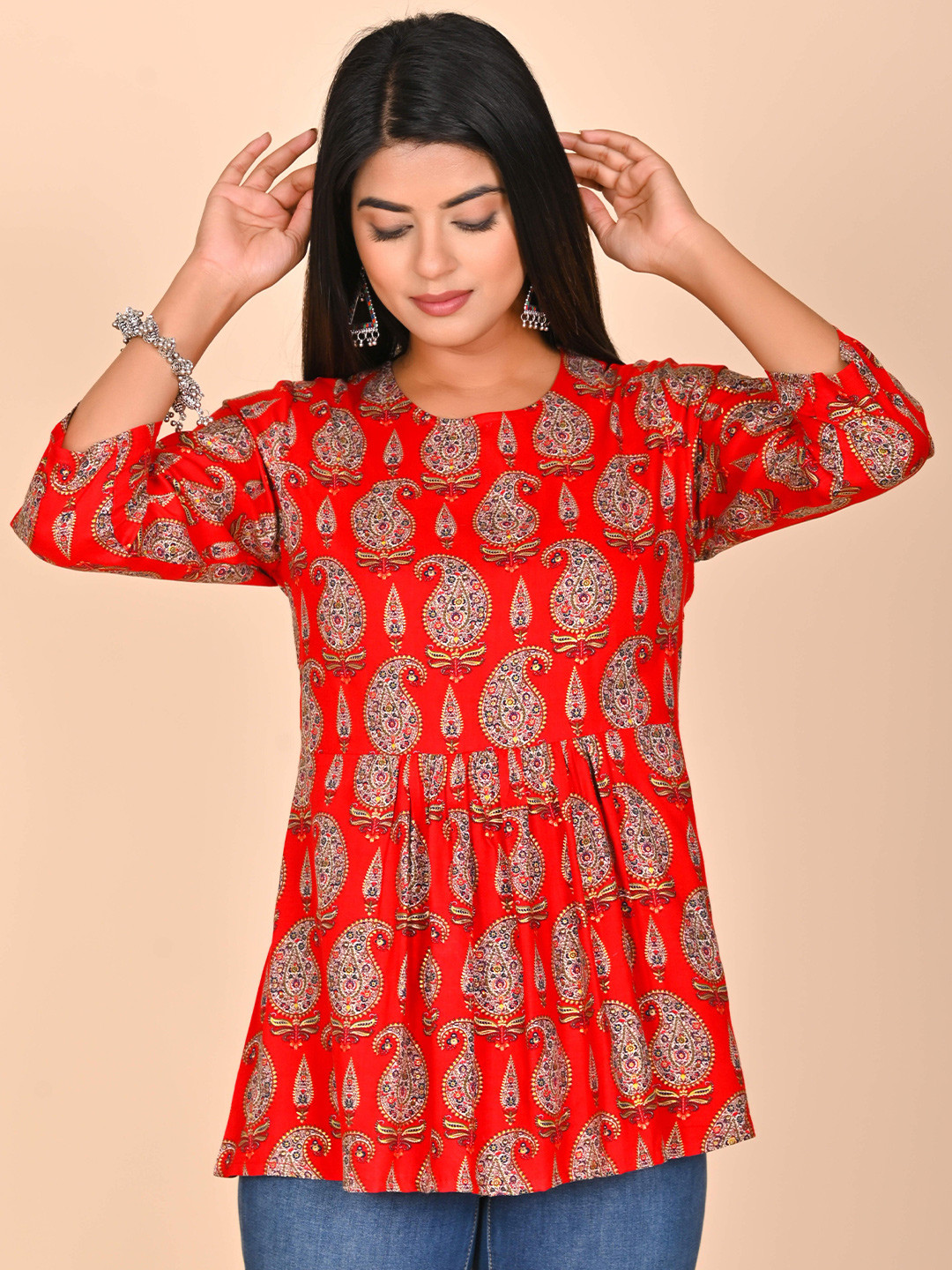 

Rashmi Shree Creation Women Paisley Printed A-Line Top, Red