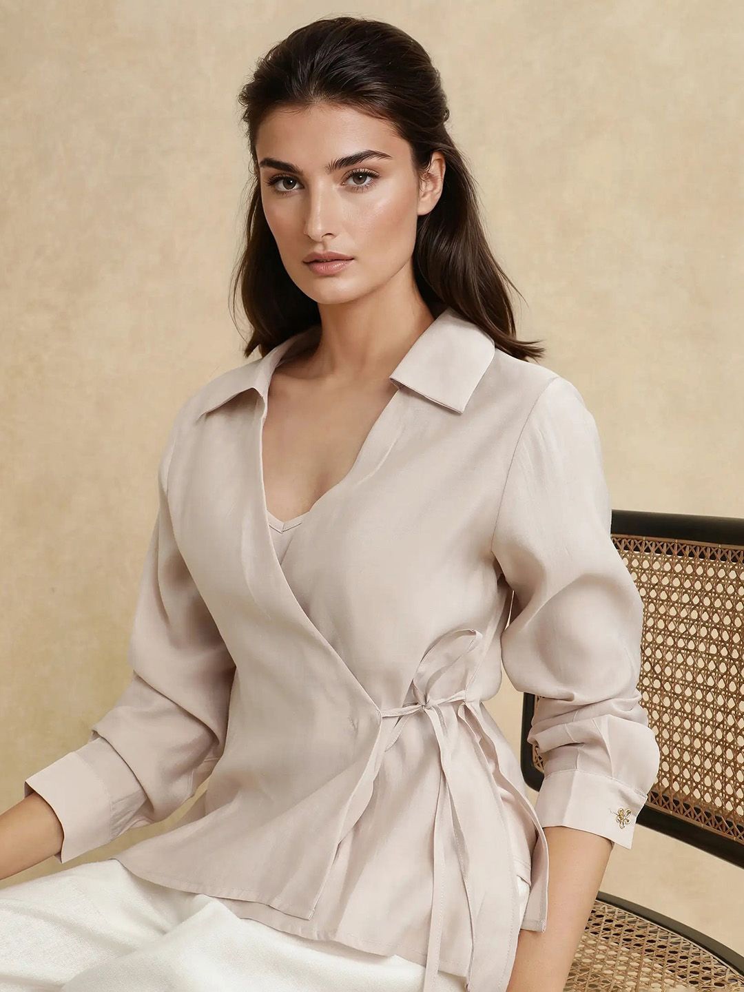 

RAREISM SOMVI Women Shirt Style Top, Beige