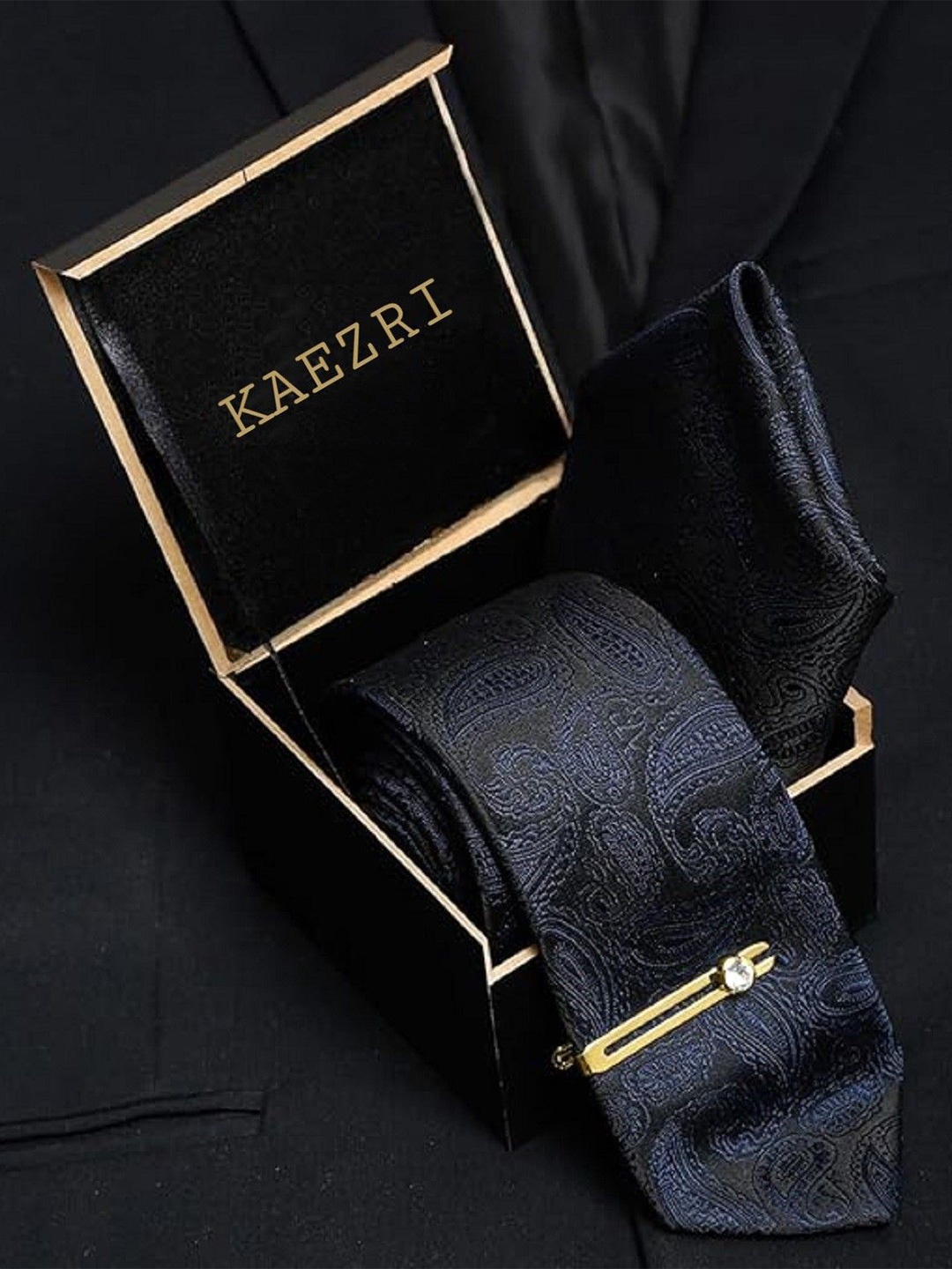 

KAEZRI Men Woven Design Broad Tie, Navy blue