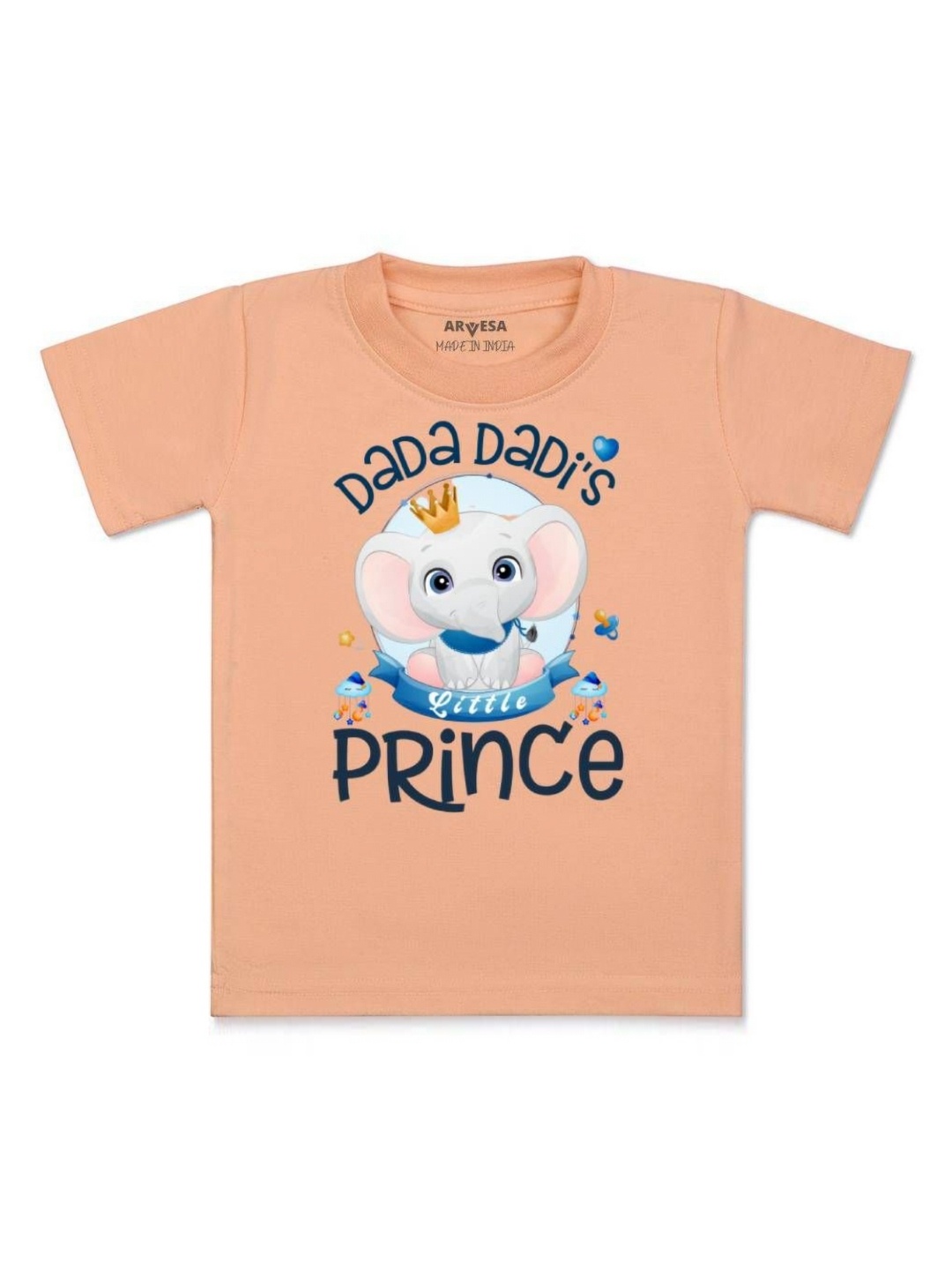 

Arvesa Kids Dada Dadi Little Prince Printed Tshirt, Peach