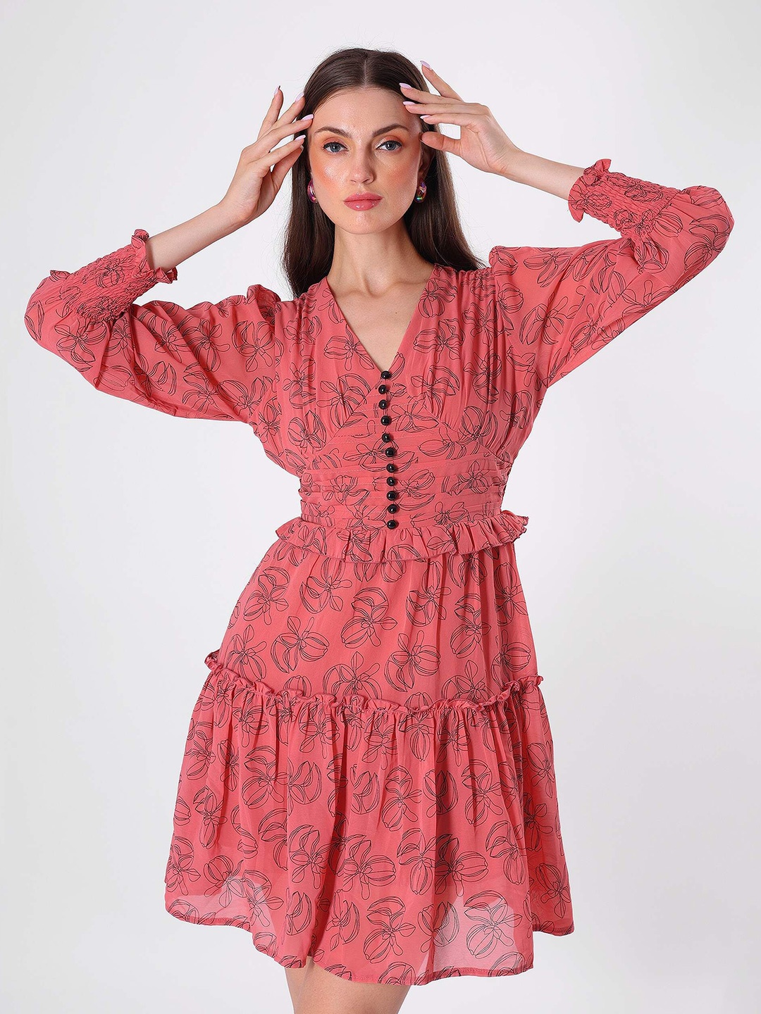 

clobug Floral Print Crepe A-Line Dress, Pink