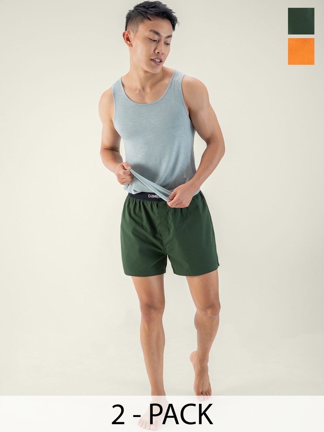 

DAMENSCH Pack Of 2 Pure Cotton Mid Rise Ultra-Light Boxers IB1001-MX2261, Green
