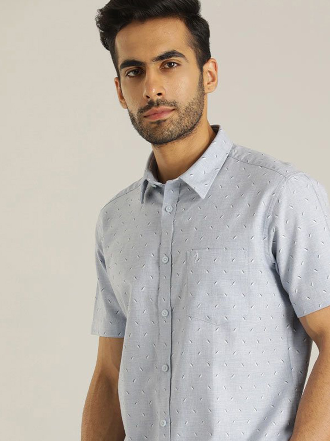 

Indian Terrain Men Slim Fit Opaque Printed Casual Shirt, Blue