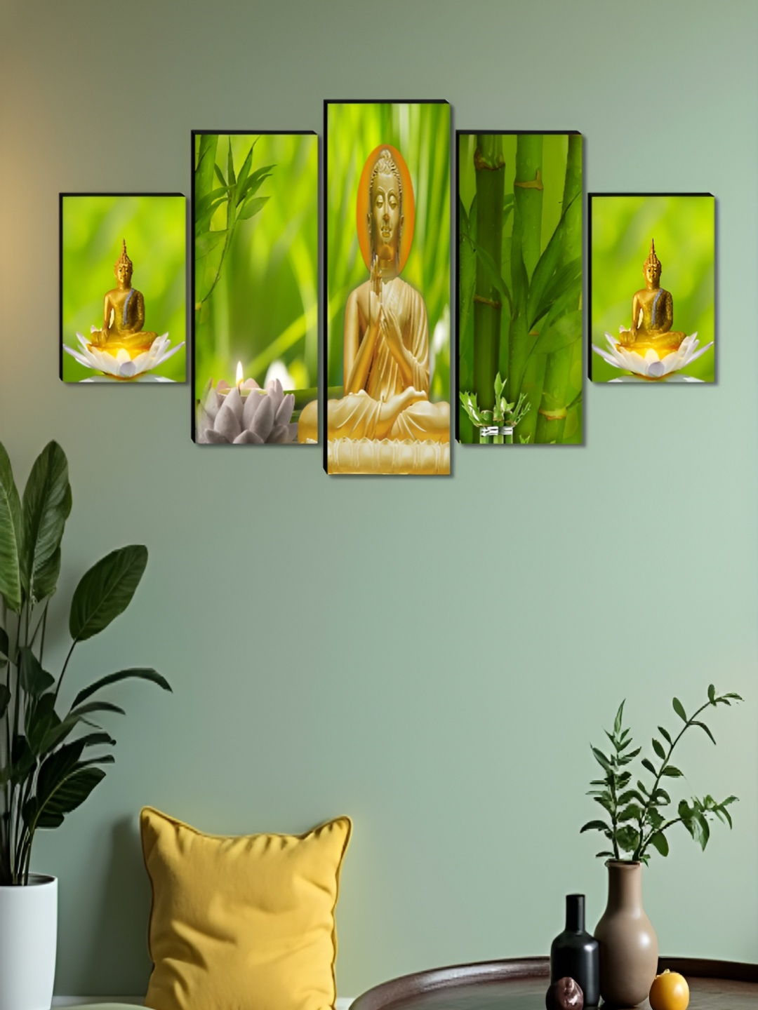 

Aura Green & Beige 5 Pieces Wooden Ganesha Religious Wall Art