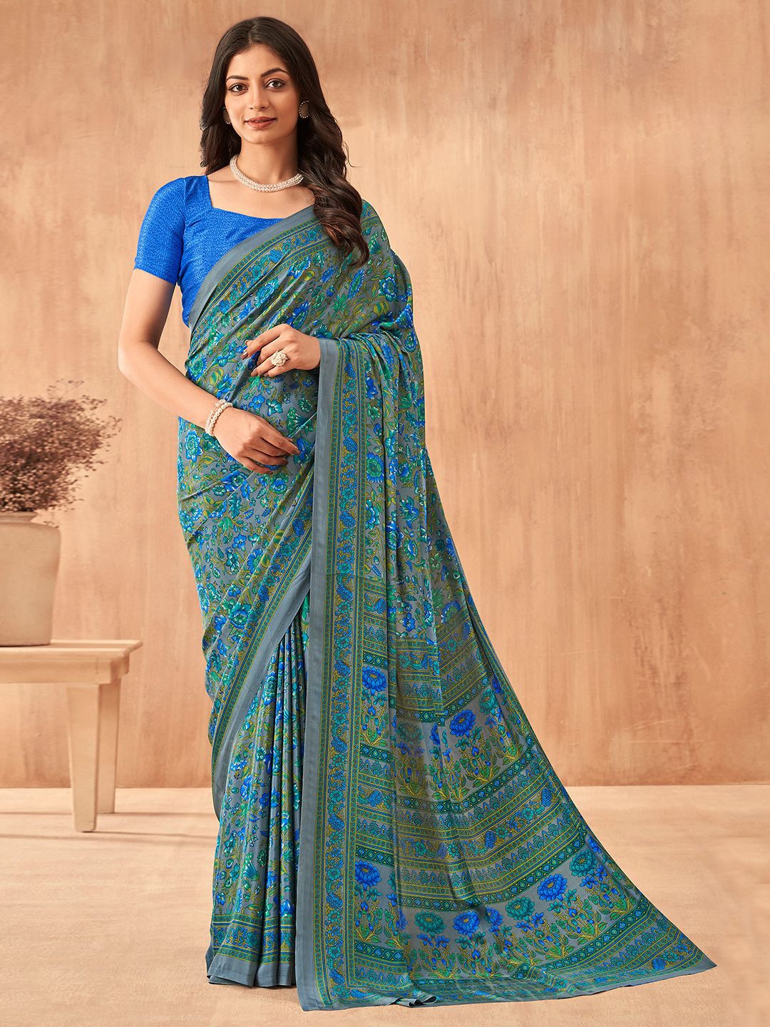 

DIVASTRI Ethnic Motifs Poly Crepe Saree, Blue