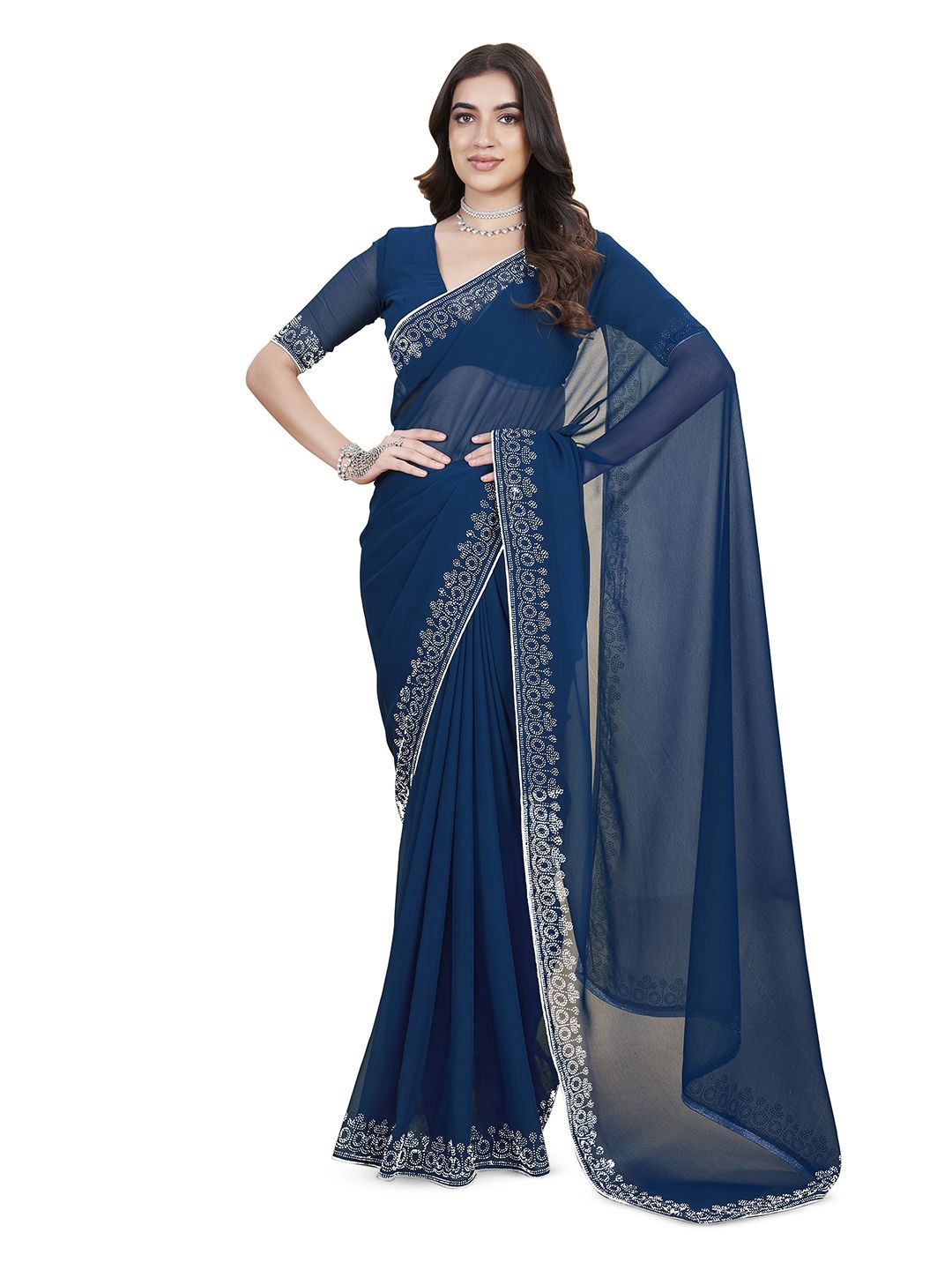 

Sangria Saree With Blouse Piece, Blue
