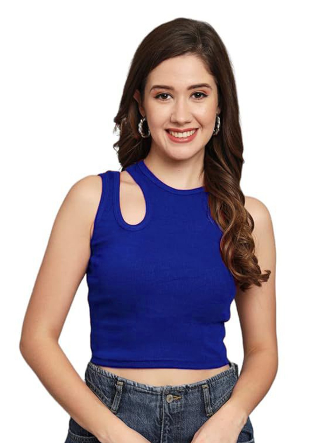 

Mast & Harbour Cotton Crop Top, Blue