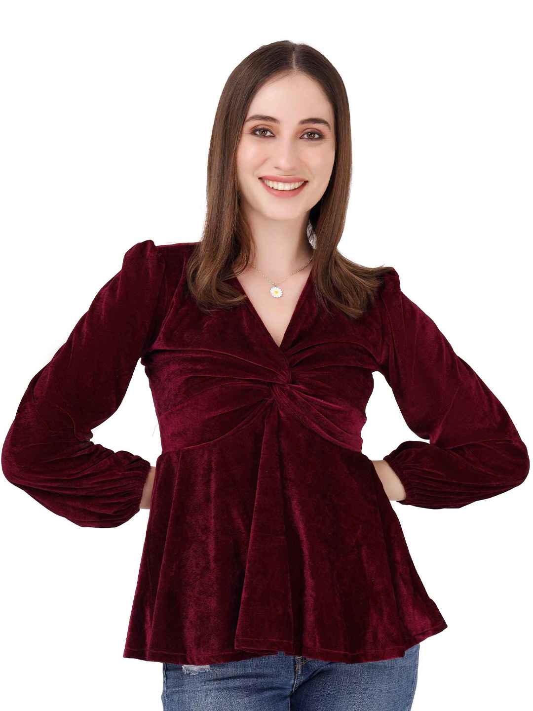 

Misverse Velvet Empire Top, Maroon