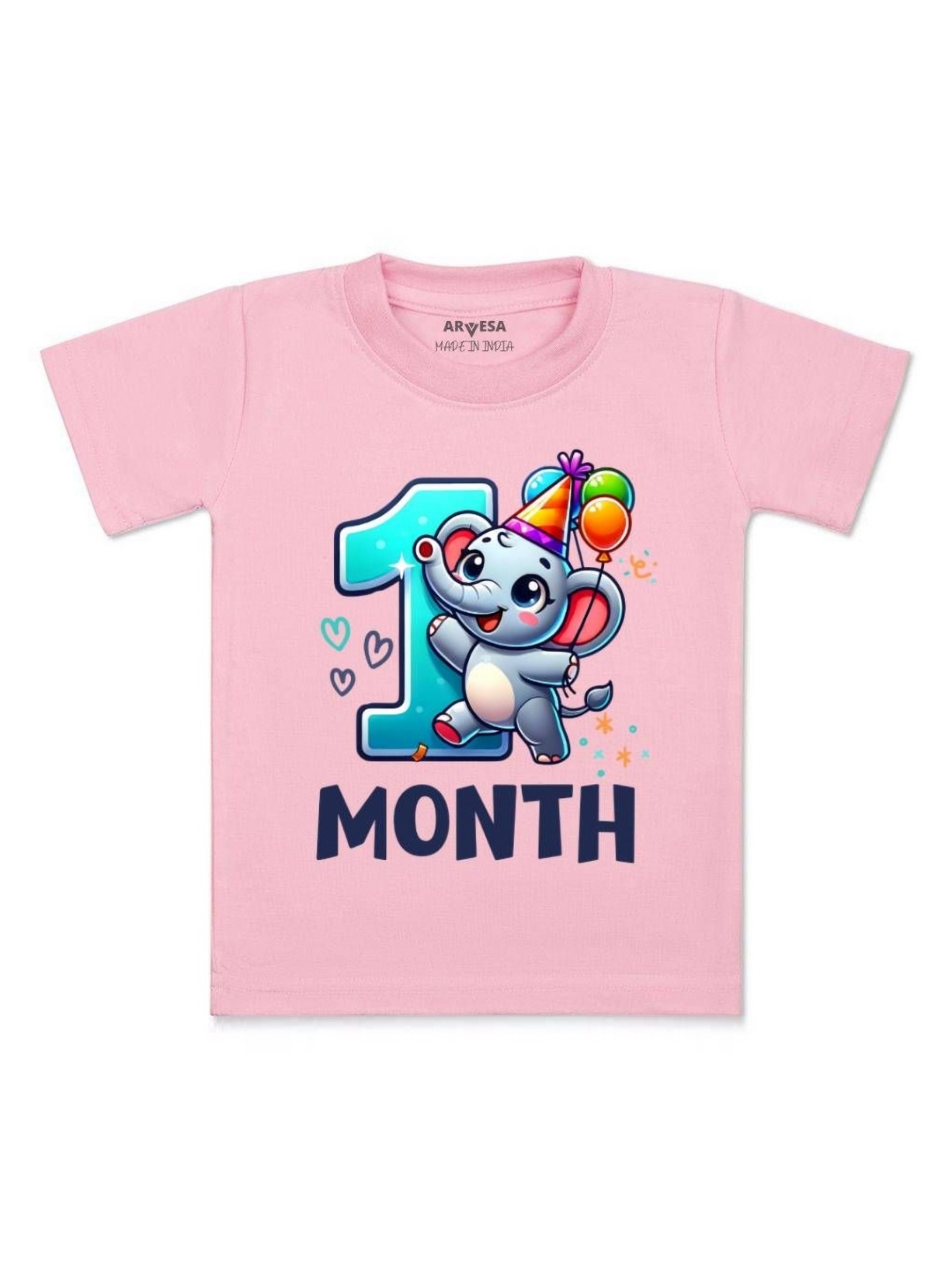 

Arvesa One Month Baby Boy Printed Kids Tshirt, Pink