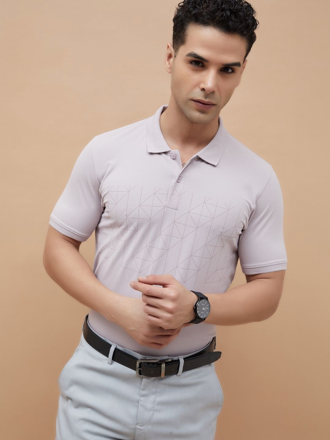 

CODE by Lifestyle Men Printed Polo Collar Pockets Slim Fit T-shirt, Pink