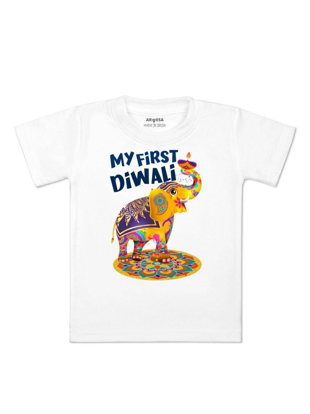 

Arvesa First Diwali Printed Kids Unisex T-shirt, White
