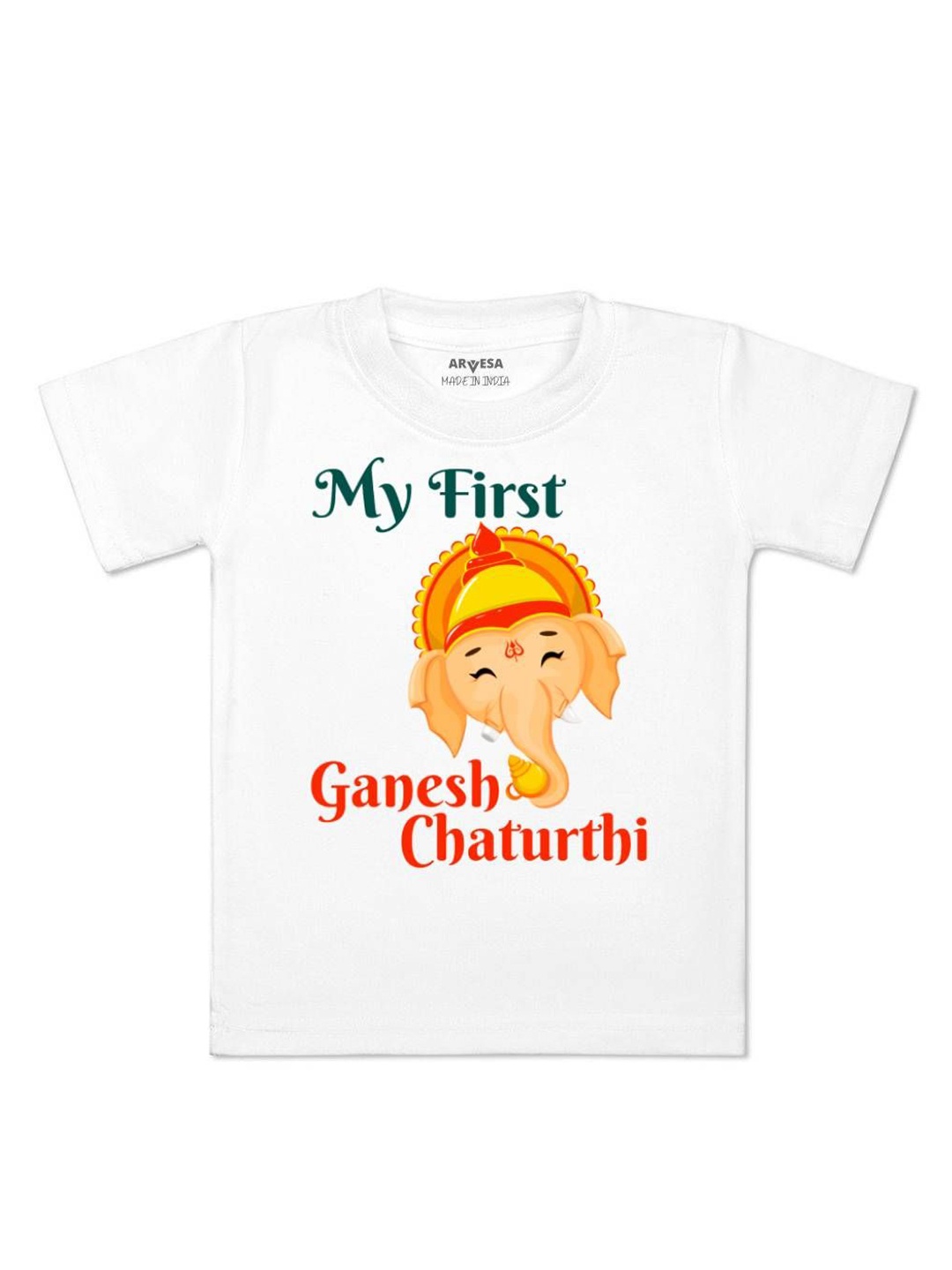 

Arvesa First Ganpati Printed Kids Unisex T-shirt, White