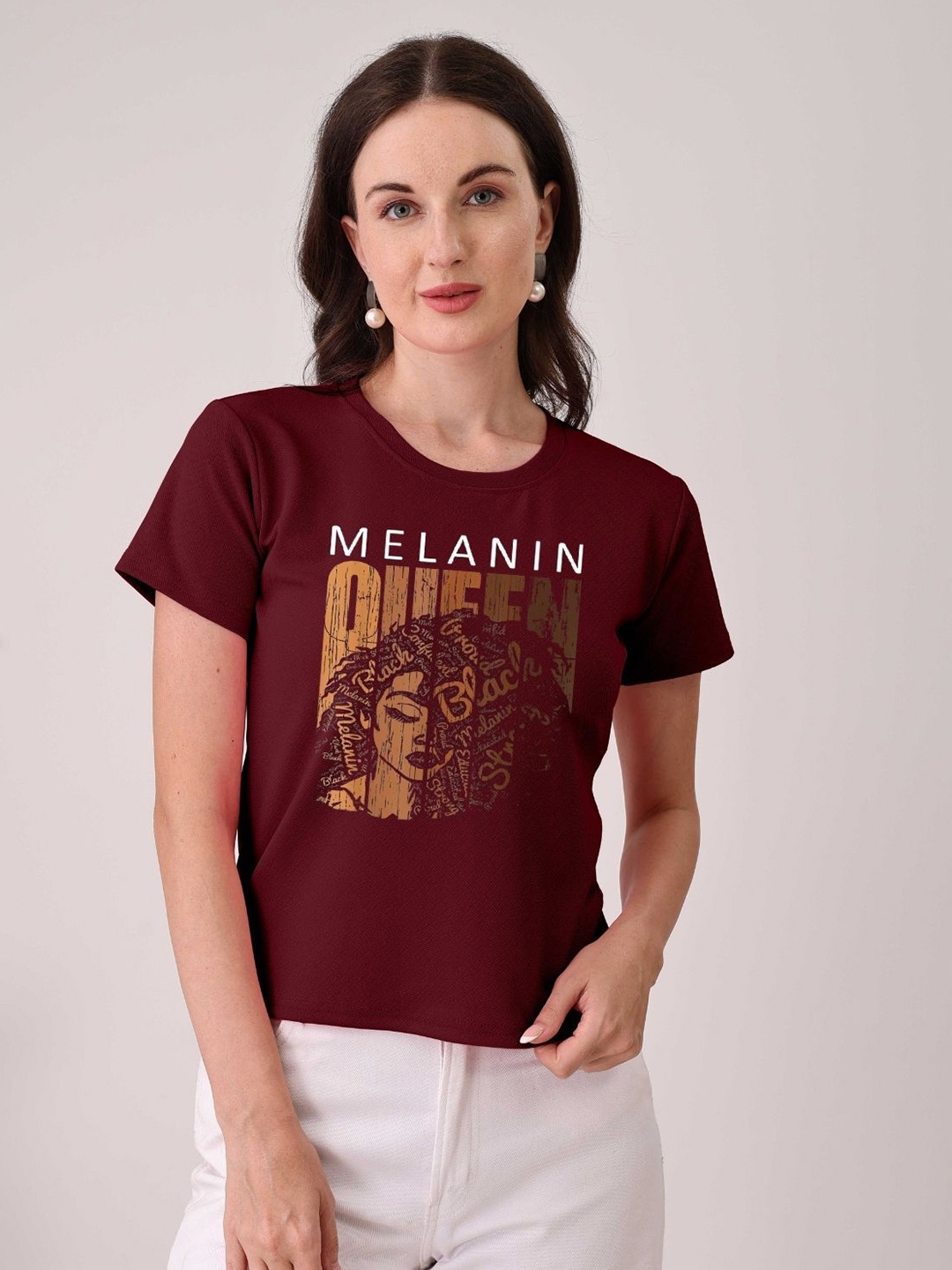 

Moda Rapido Women Typography Printed Round Neck Cotton T-shirt, Maroon