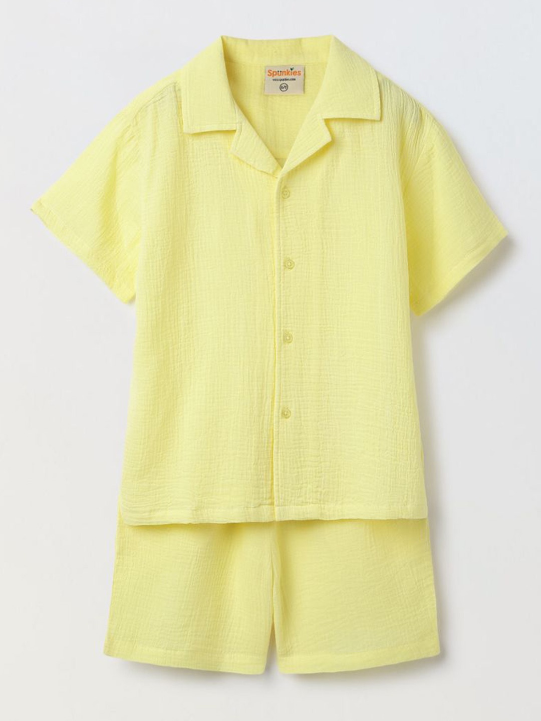 

SPUNKIES Boys Short Sleeves Pure Cotton Shirt with Shorts, Yellow