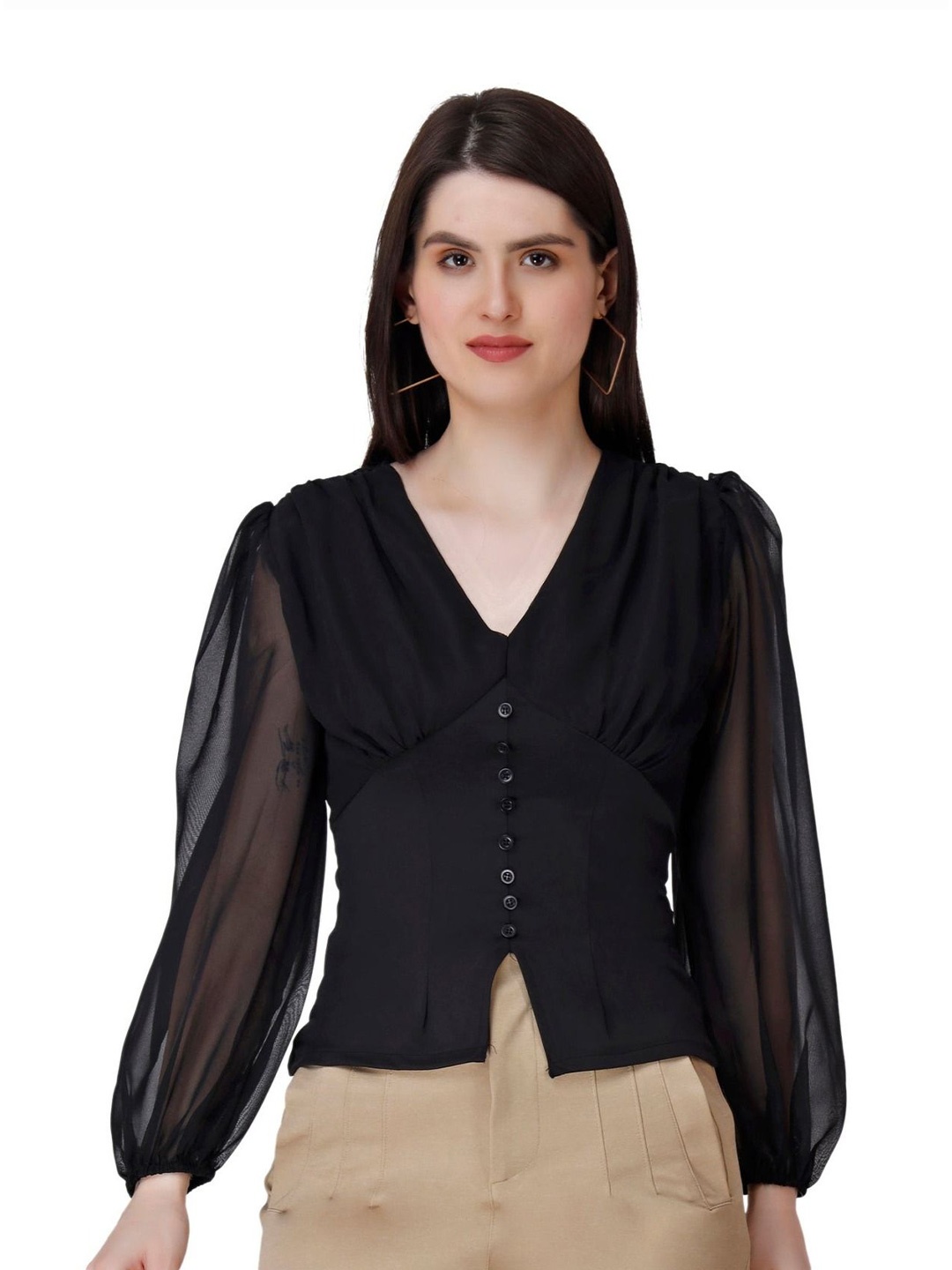 

Misverse Bishop Sleeves Top, Black