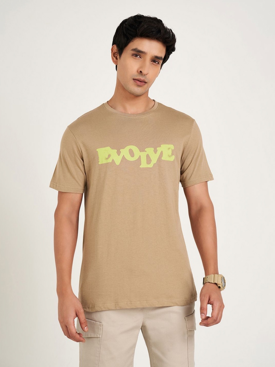 

People Men Applique T-shirt, Beige