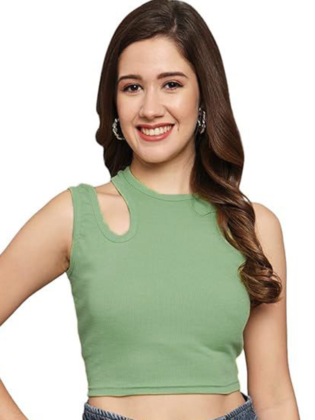 

Mast & Harbour Cotton Crop Top, Green