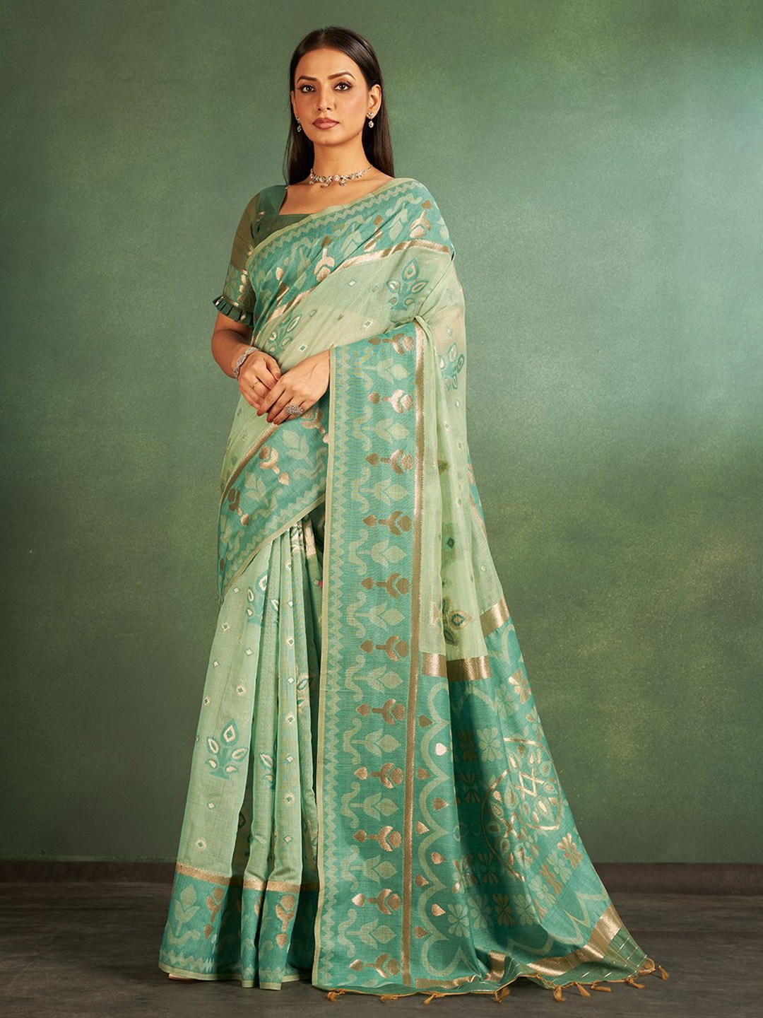 

SARHA Woven Design Zari Chanderi Saree, Green