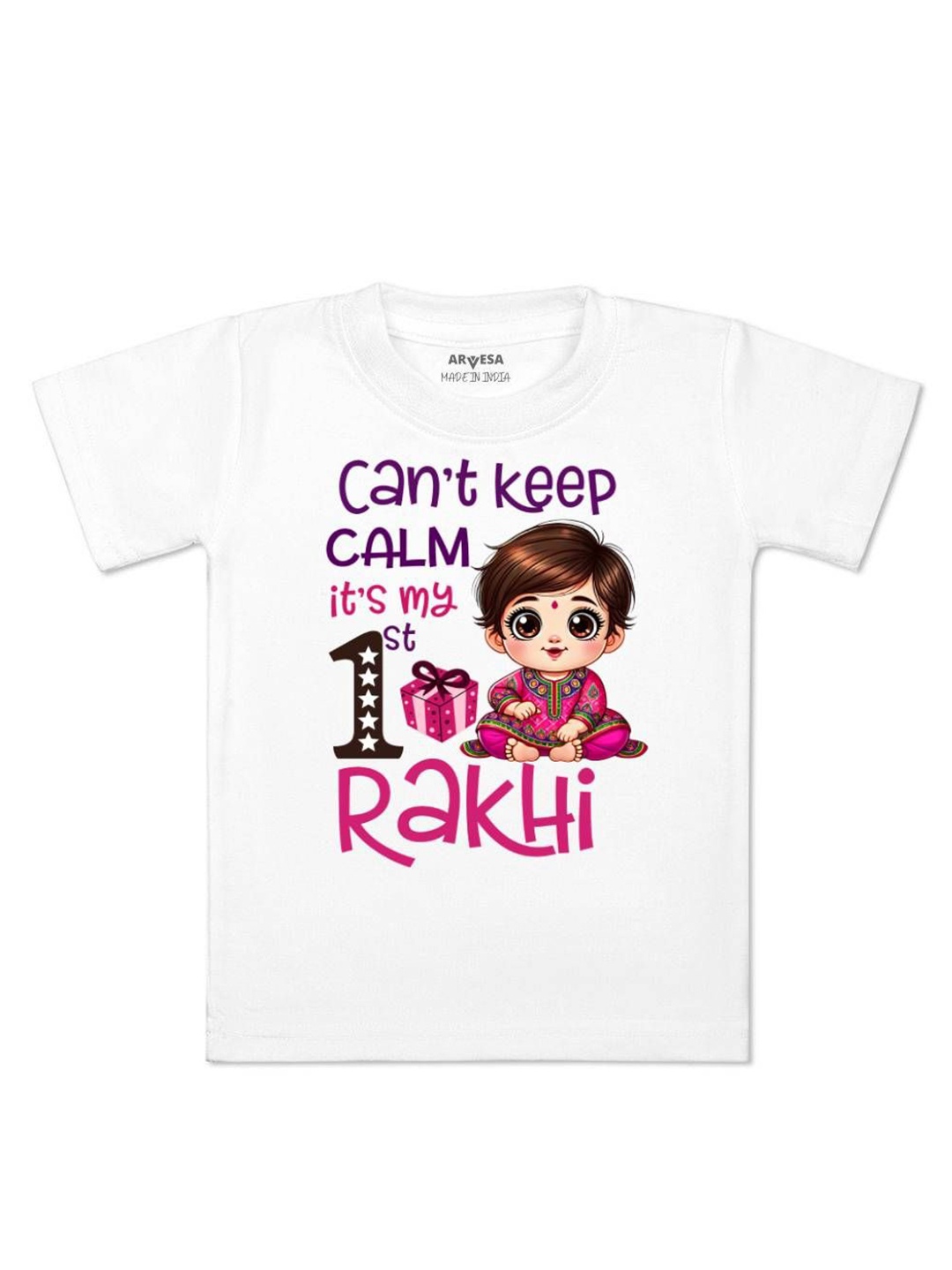 

Arvesa First Rakhi Printed Kids Unisex T-shirt, White