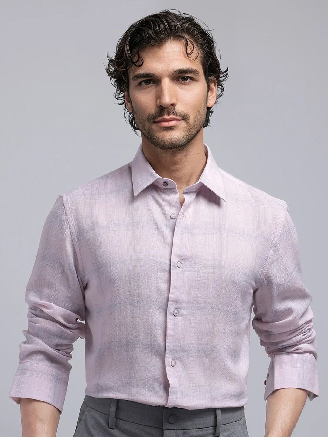 

RARE RABBIT Men Comfort Opaque Checked Casual Shirt, Pink