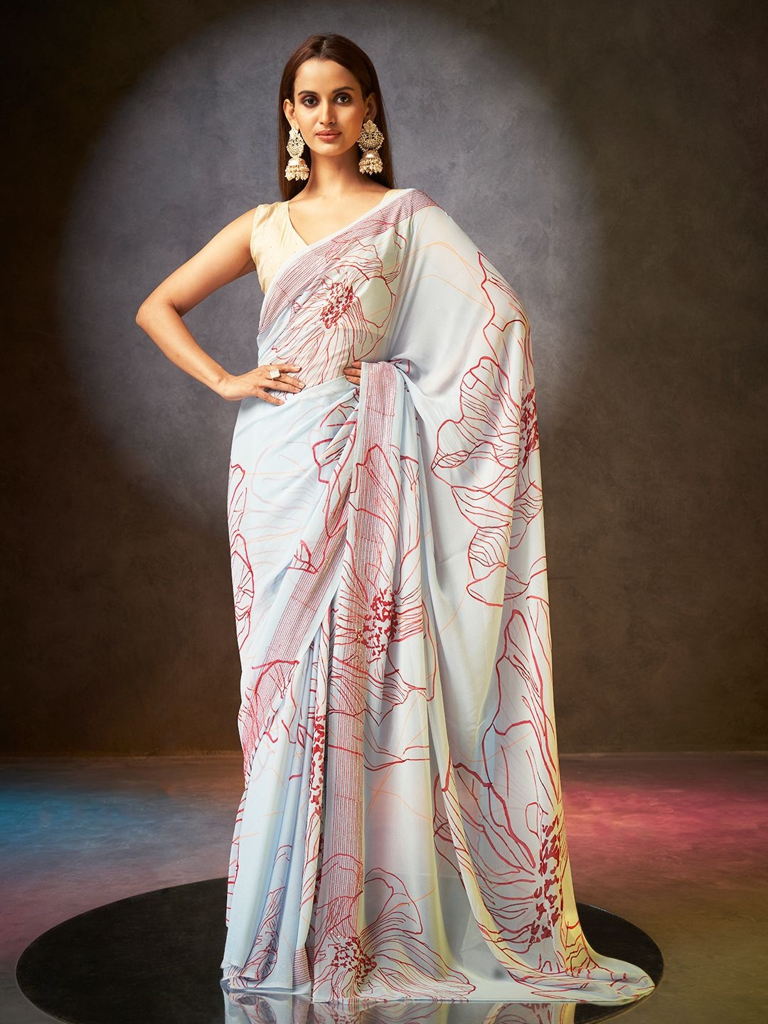 

SARHAFloral Pure Georgette Saree, Blue