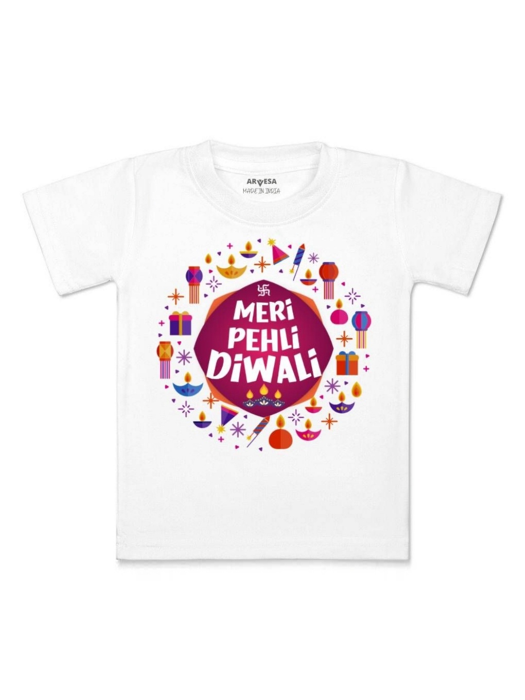 

Arvesa First Diwali Printed Kids Unisex T-shirt, White