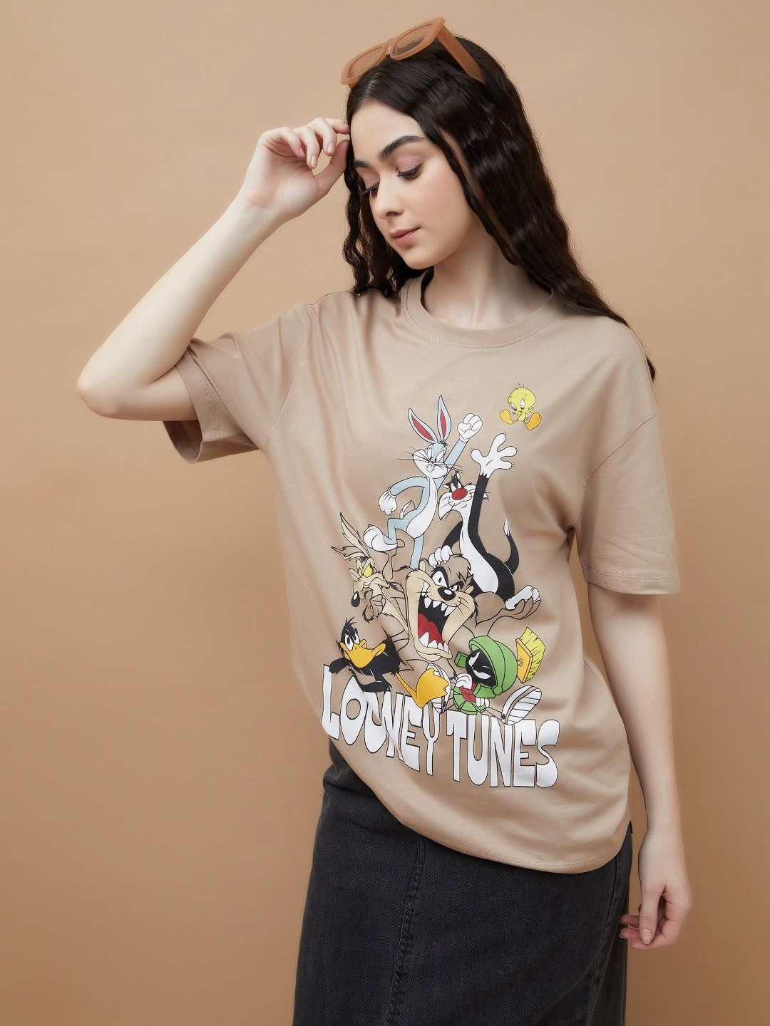 

Ginger by Lifestyle Women Looney Tunes Printed T Shirt, Brown
