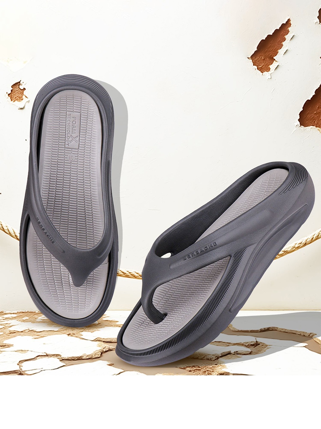 

BERSACHE Men Thong Flip-Flops, Grey