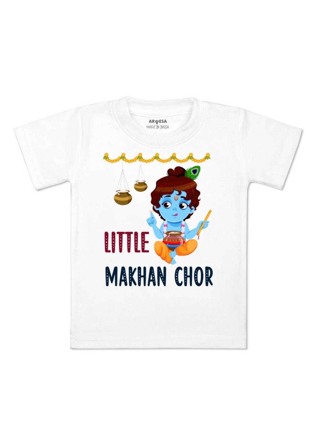 

Arvesa First Janmashtami Printed Kids Unisex T-shirt, White