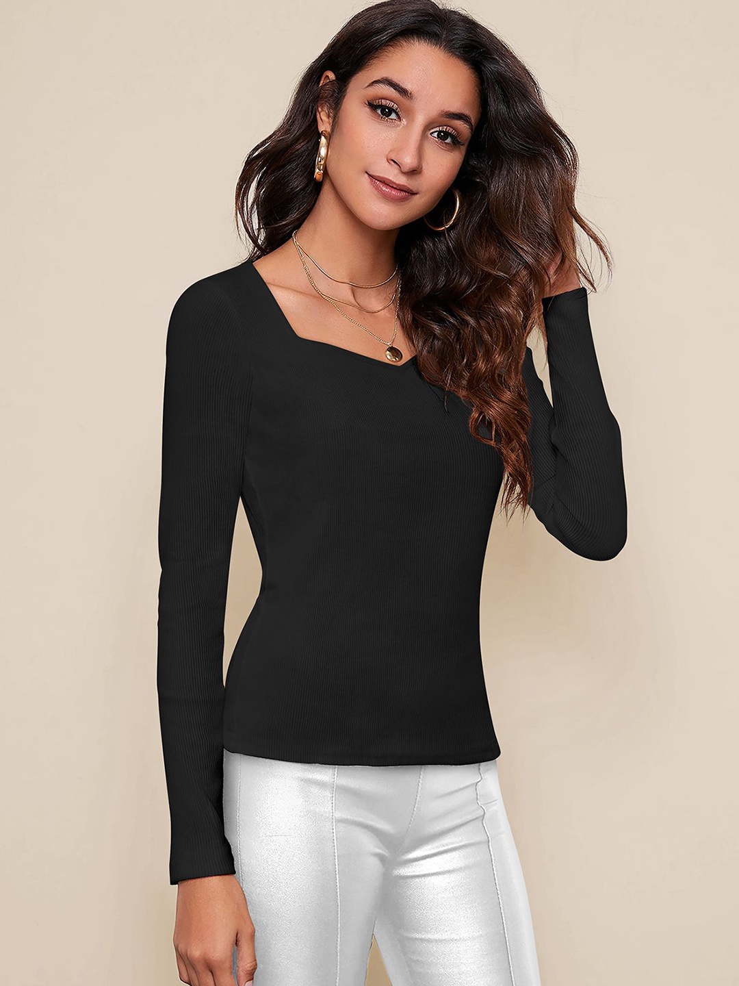 

CORSICA Sweetheart Neck Top, Black