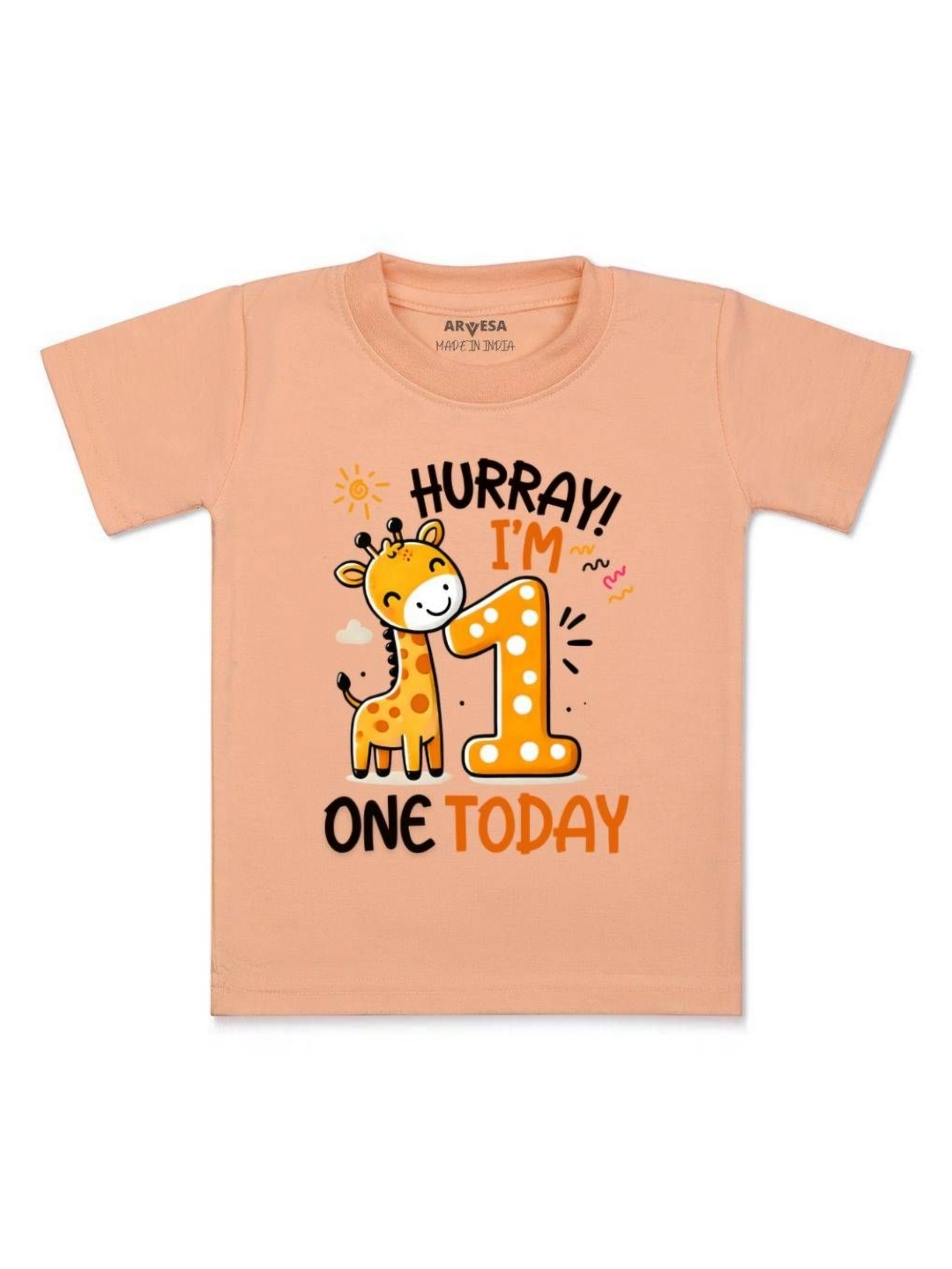 

Arvesa One Month Baby Boy Printed Kids Tshirt, Peach