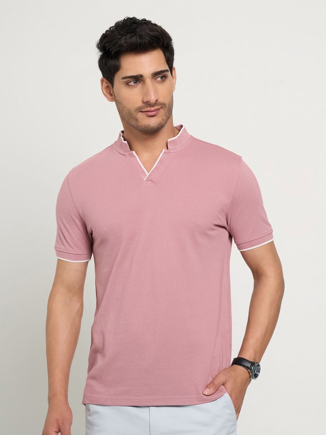 

Peregrine by Pantaloons Men Polo Collar Pockets Slim Fit T-shirt, Pink