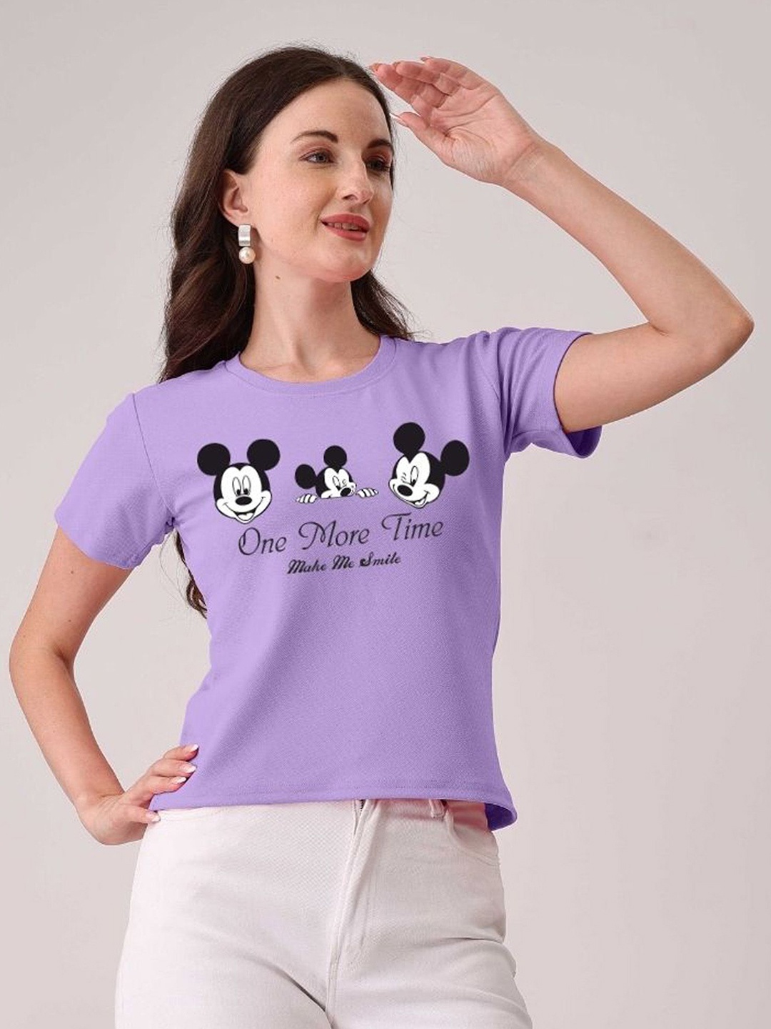 

Moda Rapido Women Mickey Mouse Graphic Printed Round Neck Cotton T-shirt, Purple