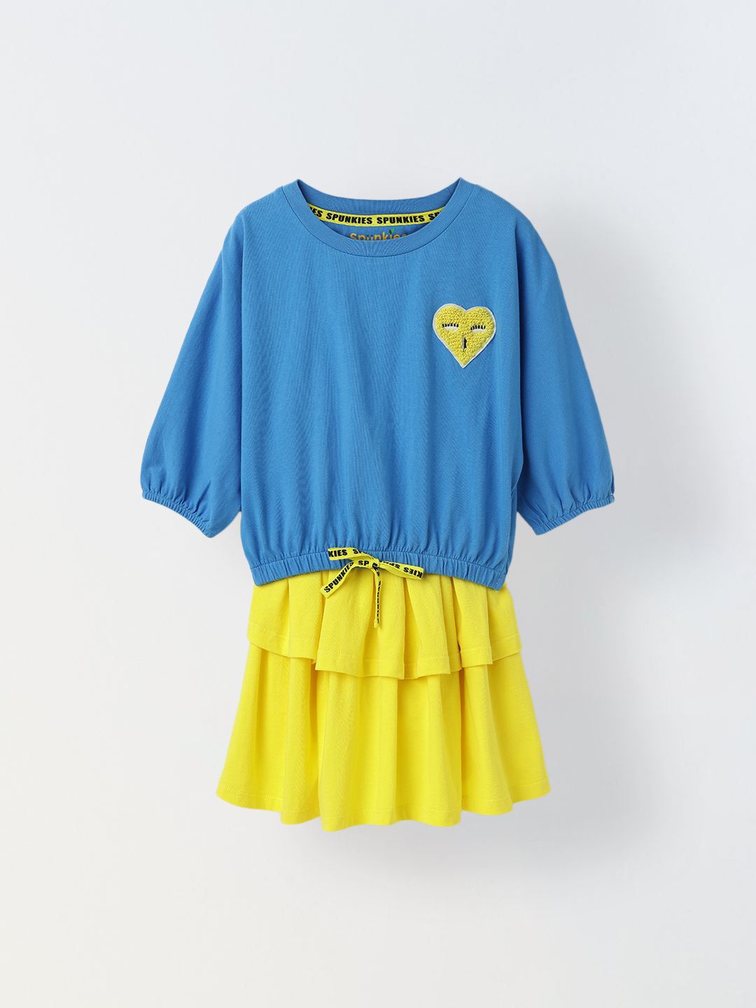 

SPUNKIES Girls Round Neck Pure Cotton Top with Skirt, Blue