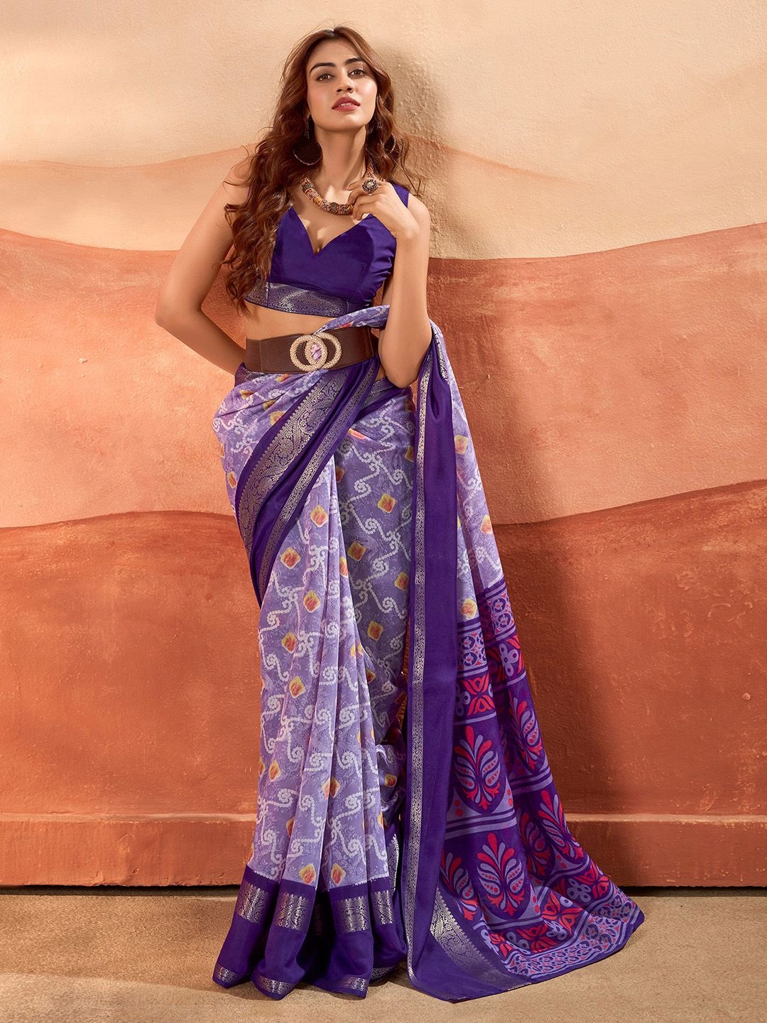 

DIVASTRI Ethnic Motifs Printed Zari Saree, Lavender