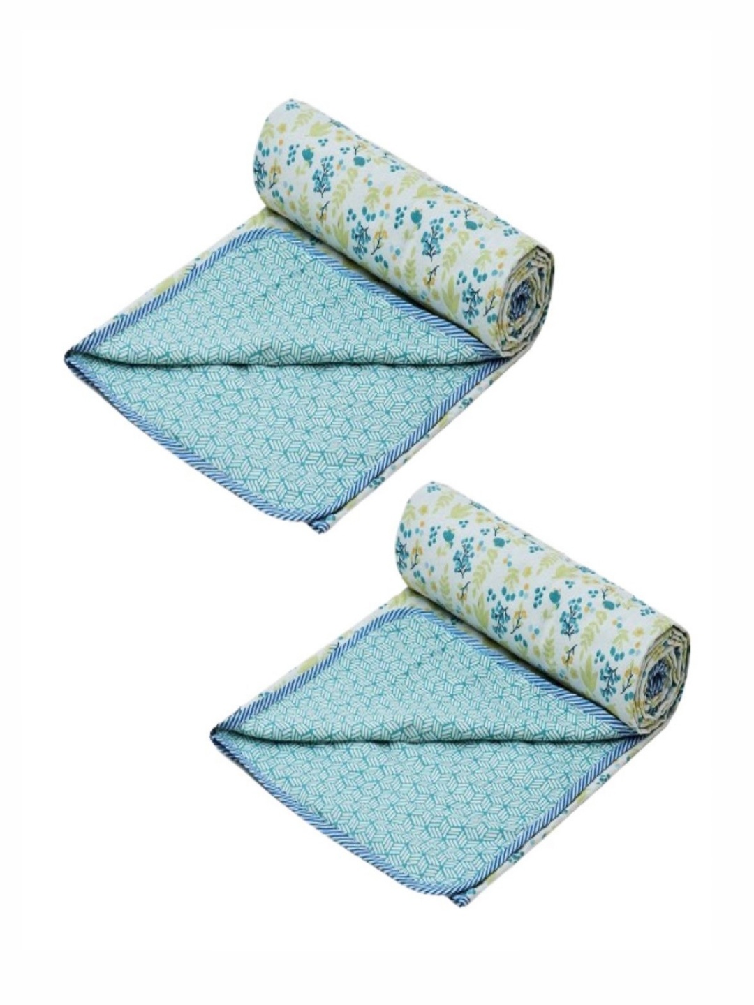 

Myntra Elegant Homes Green & White 2 Pieces Floral Cotton 150 GSM Single Bed Dohars