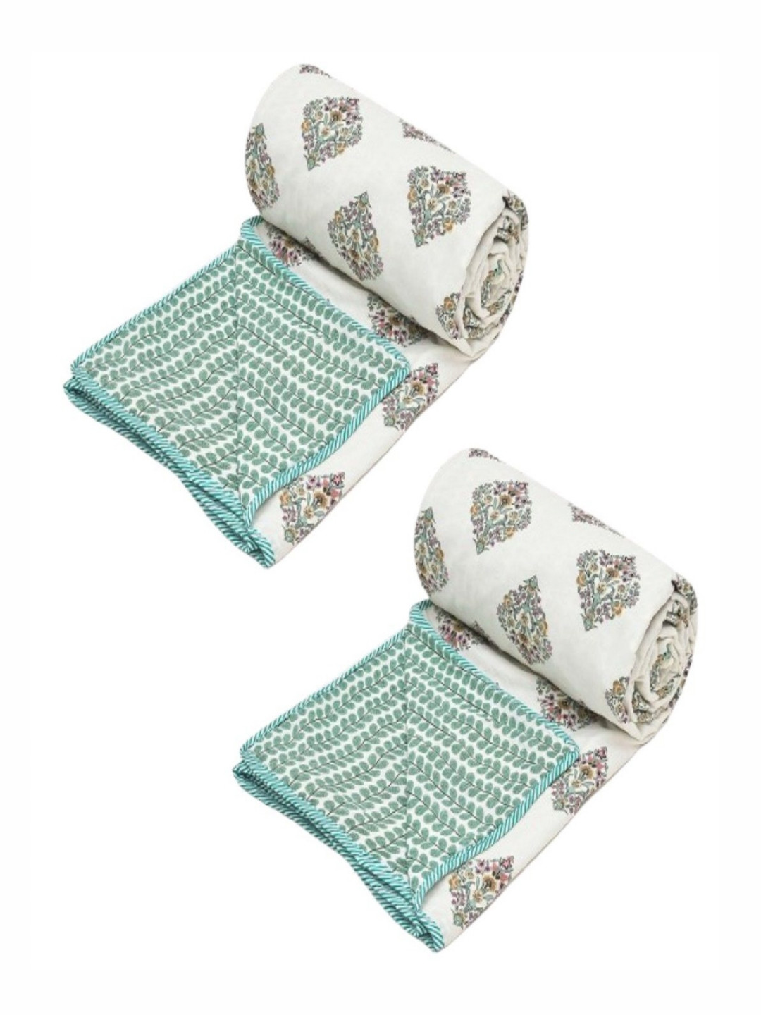 

Myntra Elegant Homes Off White & Green 2 Pieces Floral Cotton 150 GSM Single Bed Dohars