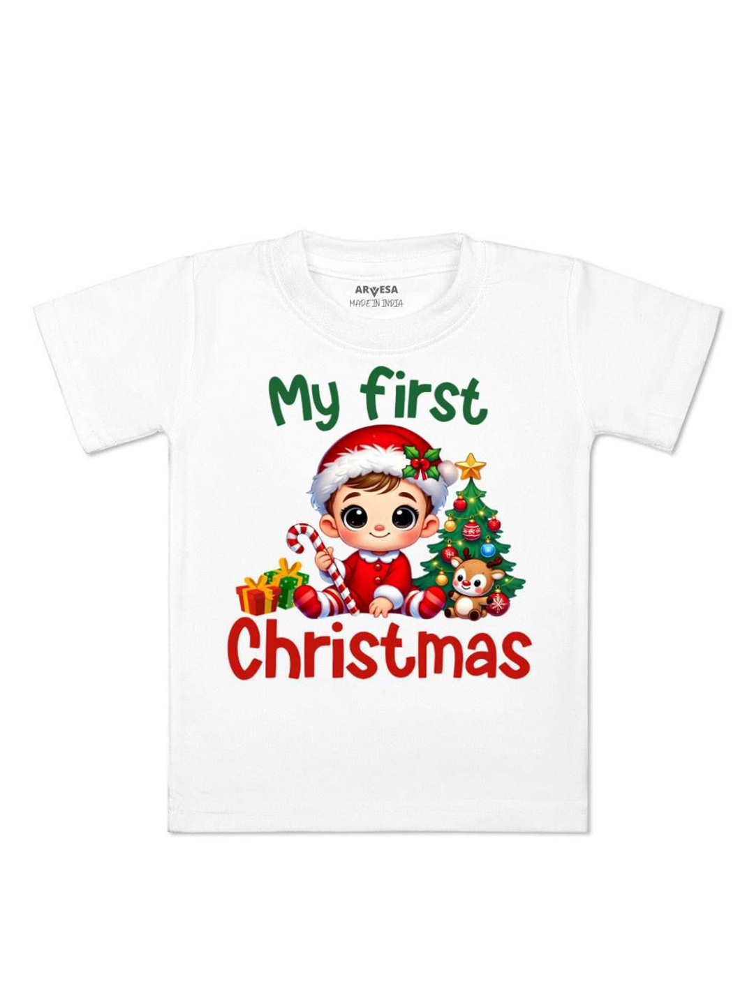 

Arvesa First Christmas Printed Kids Unisex T-shirt, White