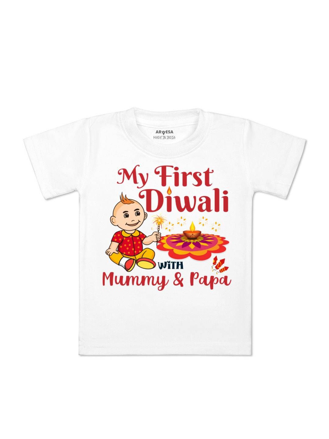 

Arvesa First Diwali Printed Kids Unisex T-shirt, White