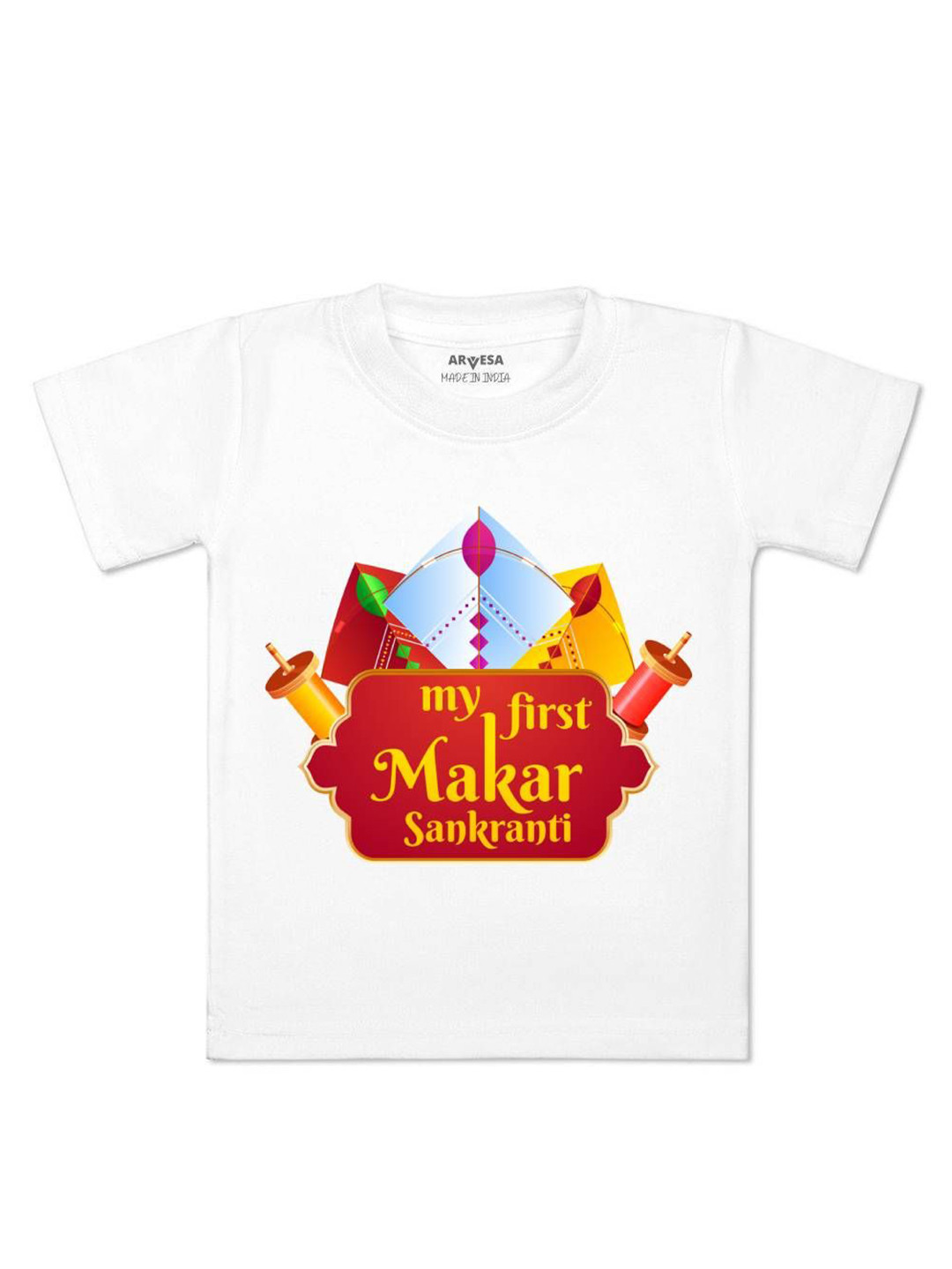 

Arvesa First Makar sankranti Printed Kids Unisex T-shirt, White