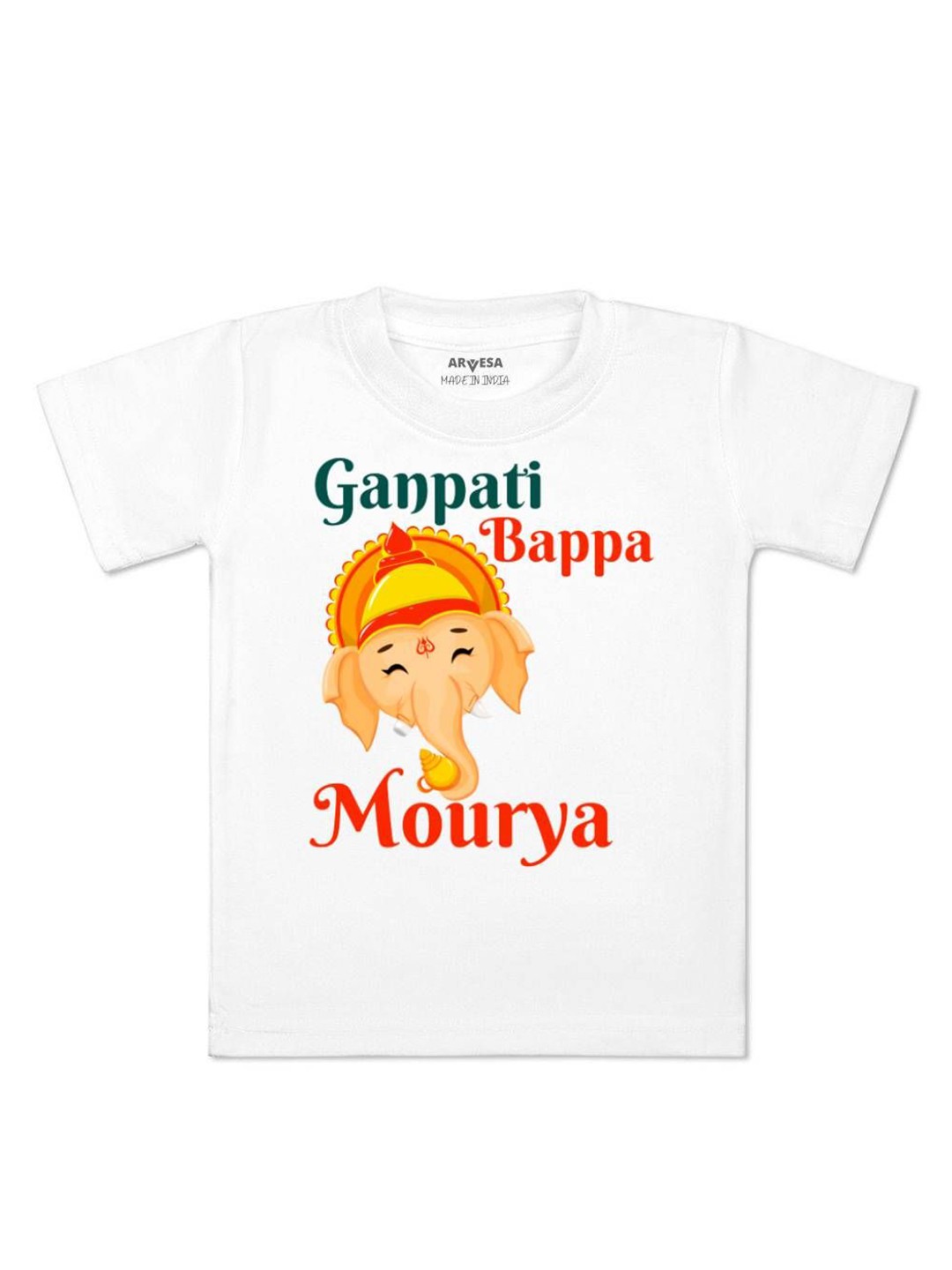 

Arvesa First Ganpati Printed Kids Unisex T-shirt, White