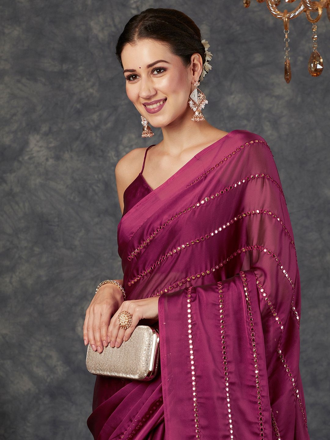 

Sangria Embellished Saree With Blouse Piece, Magenta