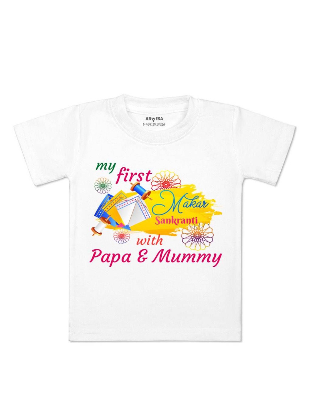 

Arvesa First Makar sankranti Printed Kids Unisex T-shirt, White