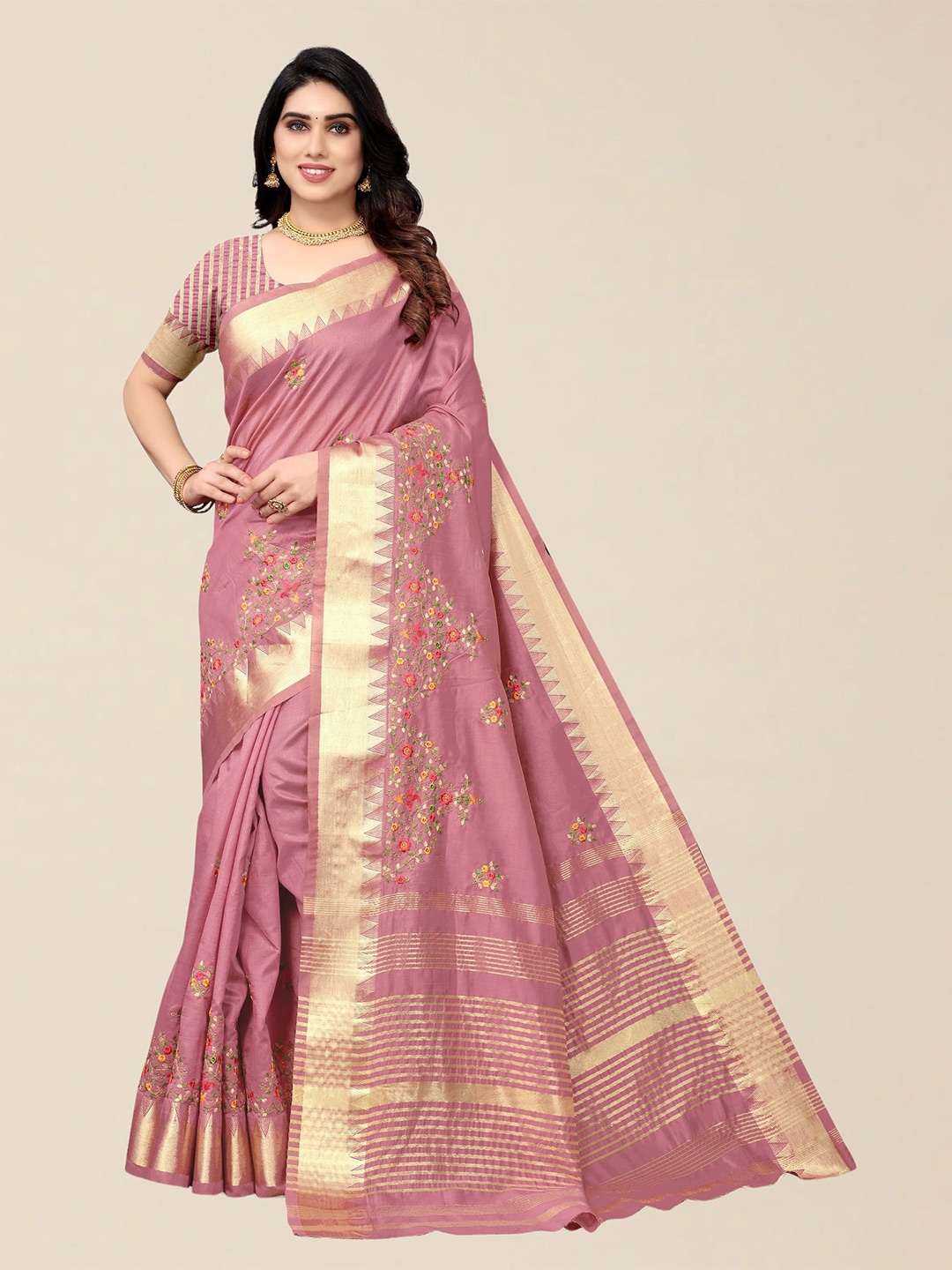 

DIVASTRI Woven Design Zari Silk Cotton Banarasi Saree, Pink