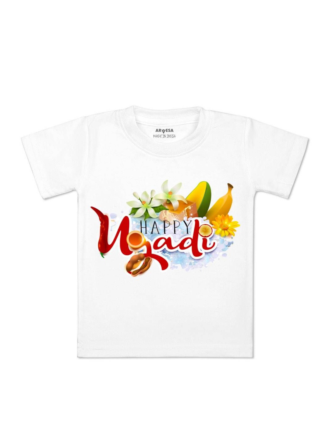 

Arvesa Happy Ugadi Printed Kids Unisex T-shirt, White