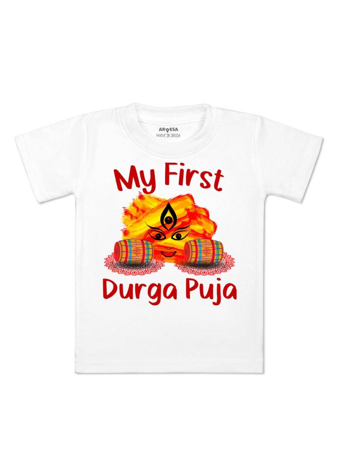 

Arvesa First Navratri Printed Kids Unisex T-shirt, White