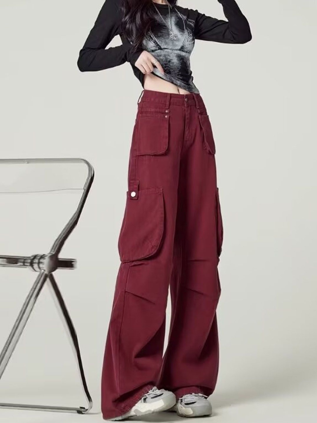 

StyleCast Women High-Rise Clean Look Wide Leg Jeans, Burgundy